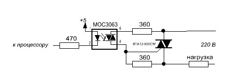 Moc3063 схема включения